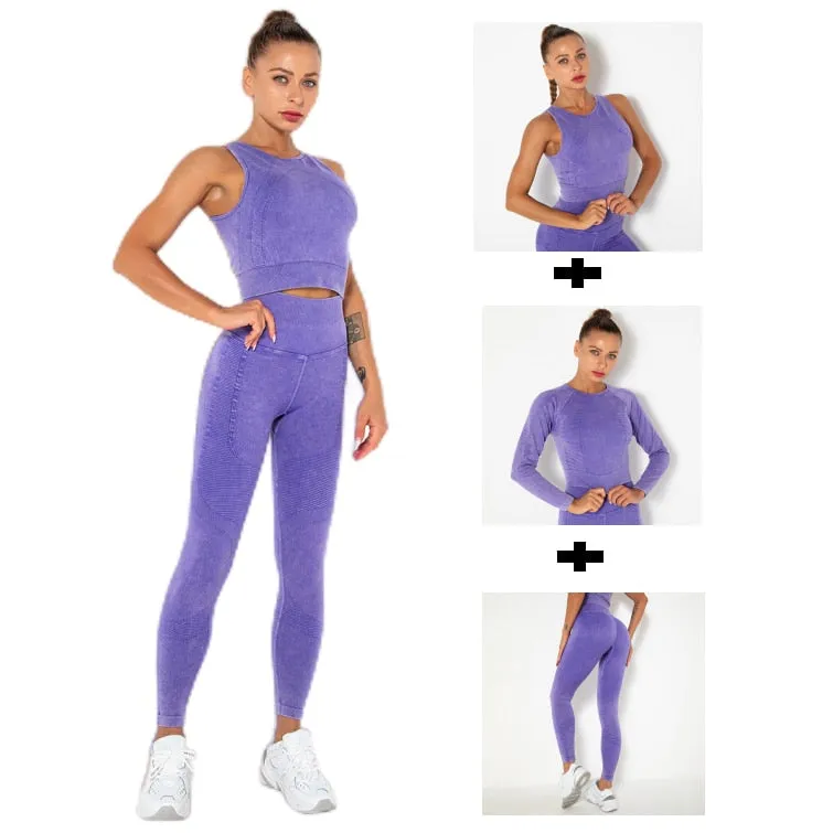 1/2/3 Pieces Gym Set Women Fitness Bra Active Wear Long Sleeve Crop Top Sports Leggings Yoga Sets Womens Outfits Workout Clothes