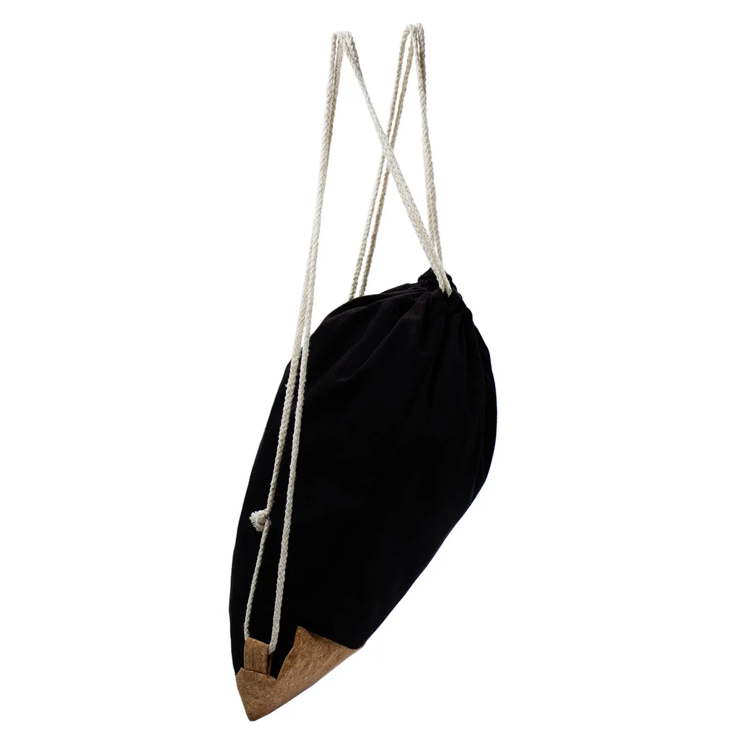 16" Drawstring Wholesale Backpack in Black with Cork - Bulk Case of 100