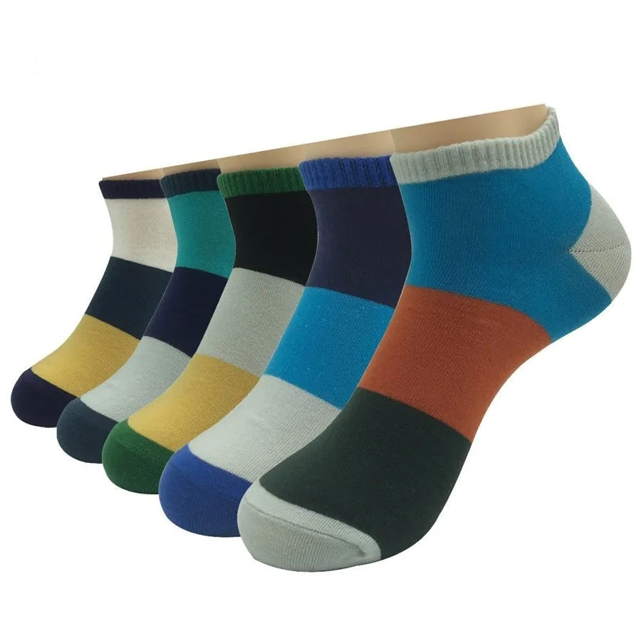 5 Pairs Lot Cotton Casual Colorful Plaid Combed Short Ankle Socks for Men