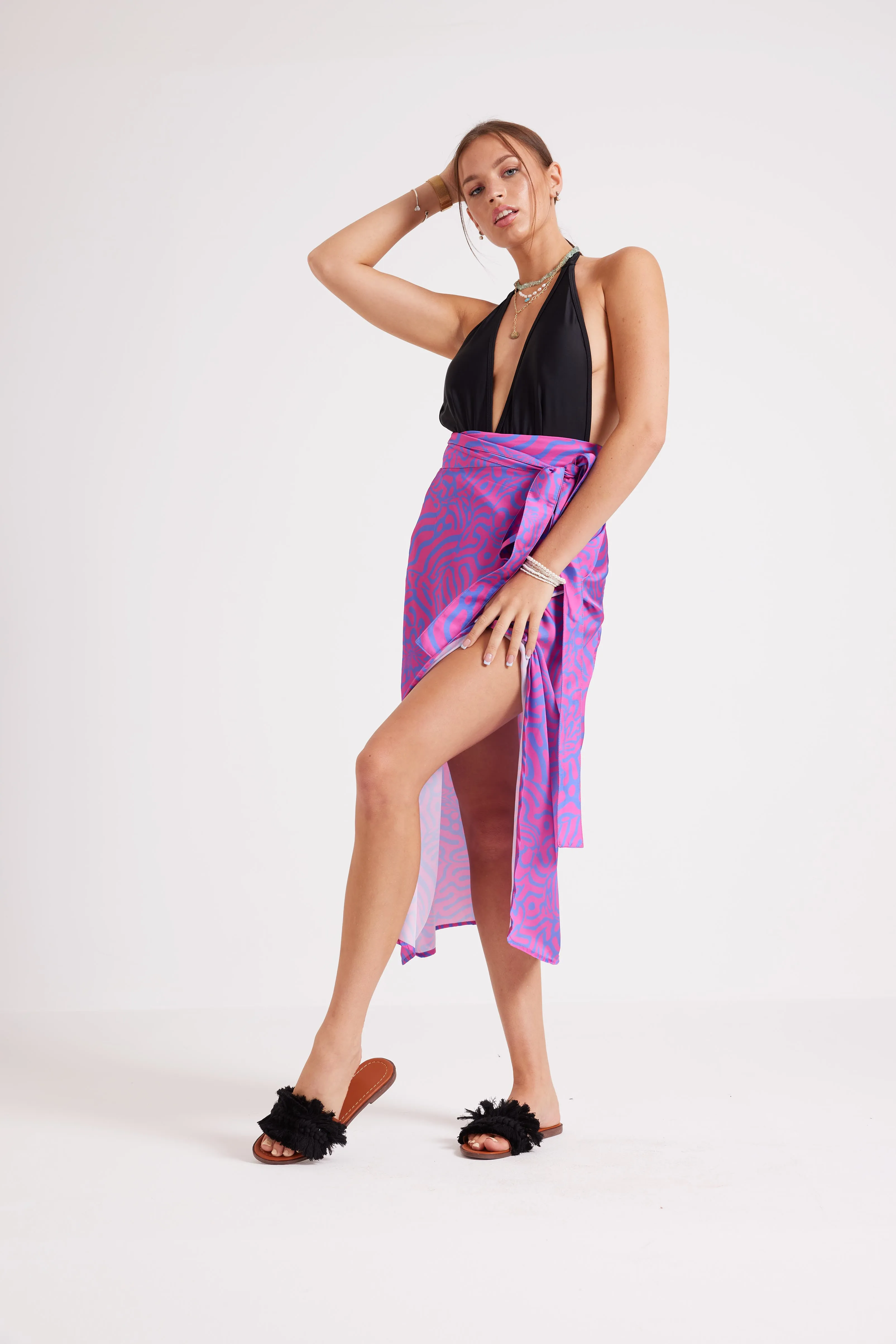 ABSTRACT WRAPOVER SATIN SKIRT