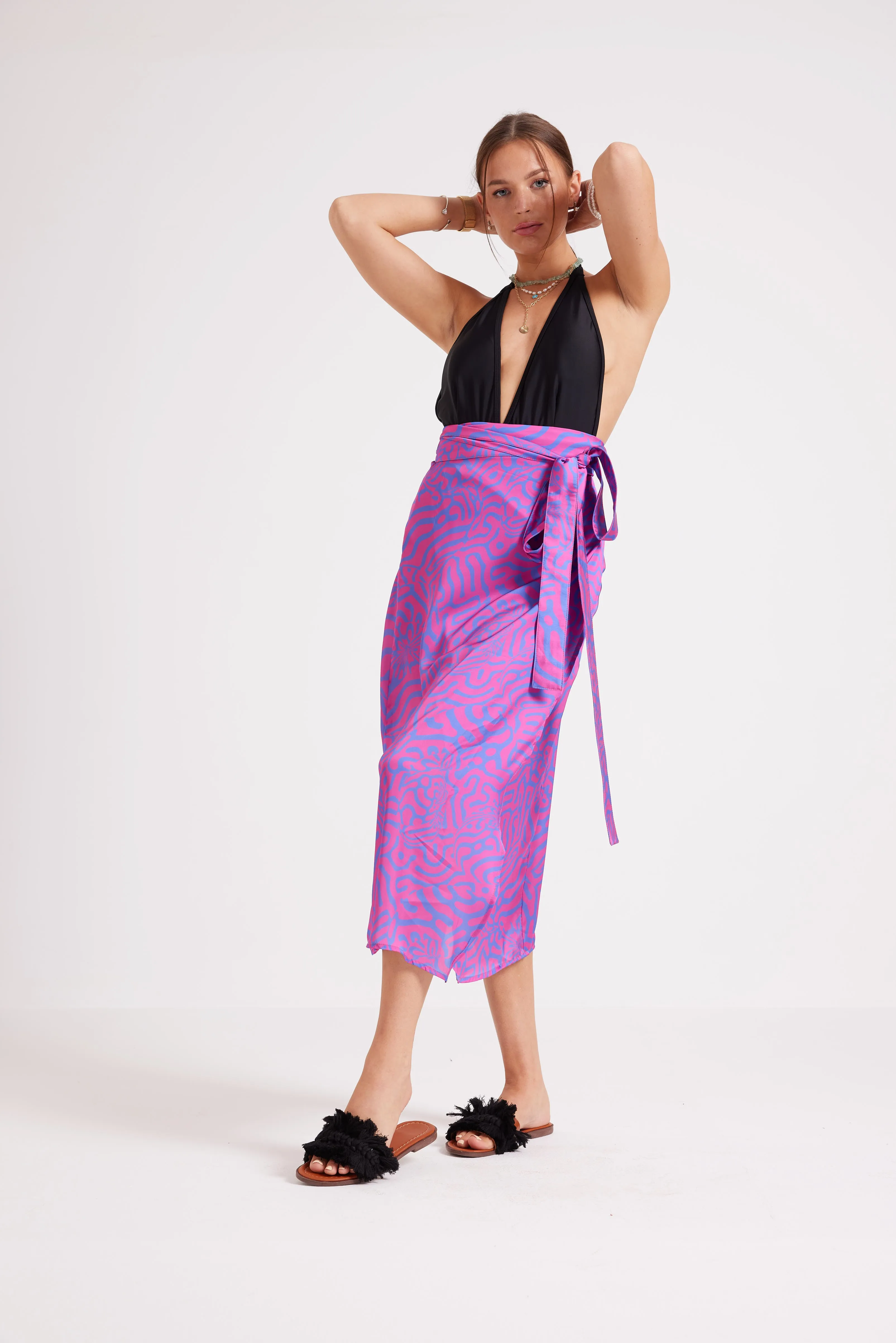 ABSTRACT WRAPOVER SATIN SKIRT