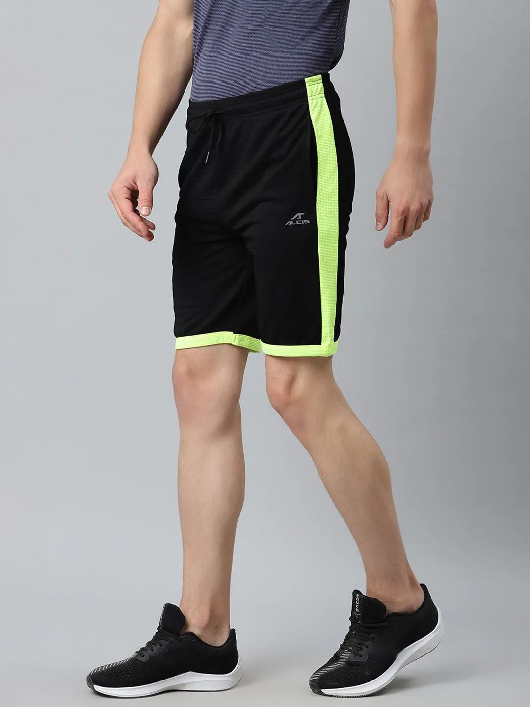 Alcis Men Black Solid Slim Fit Mid-Rise Sports Shorts