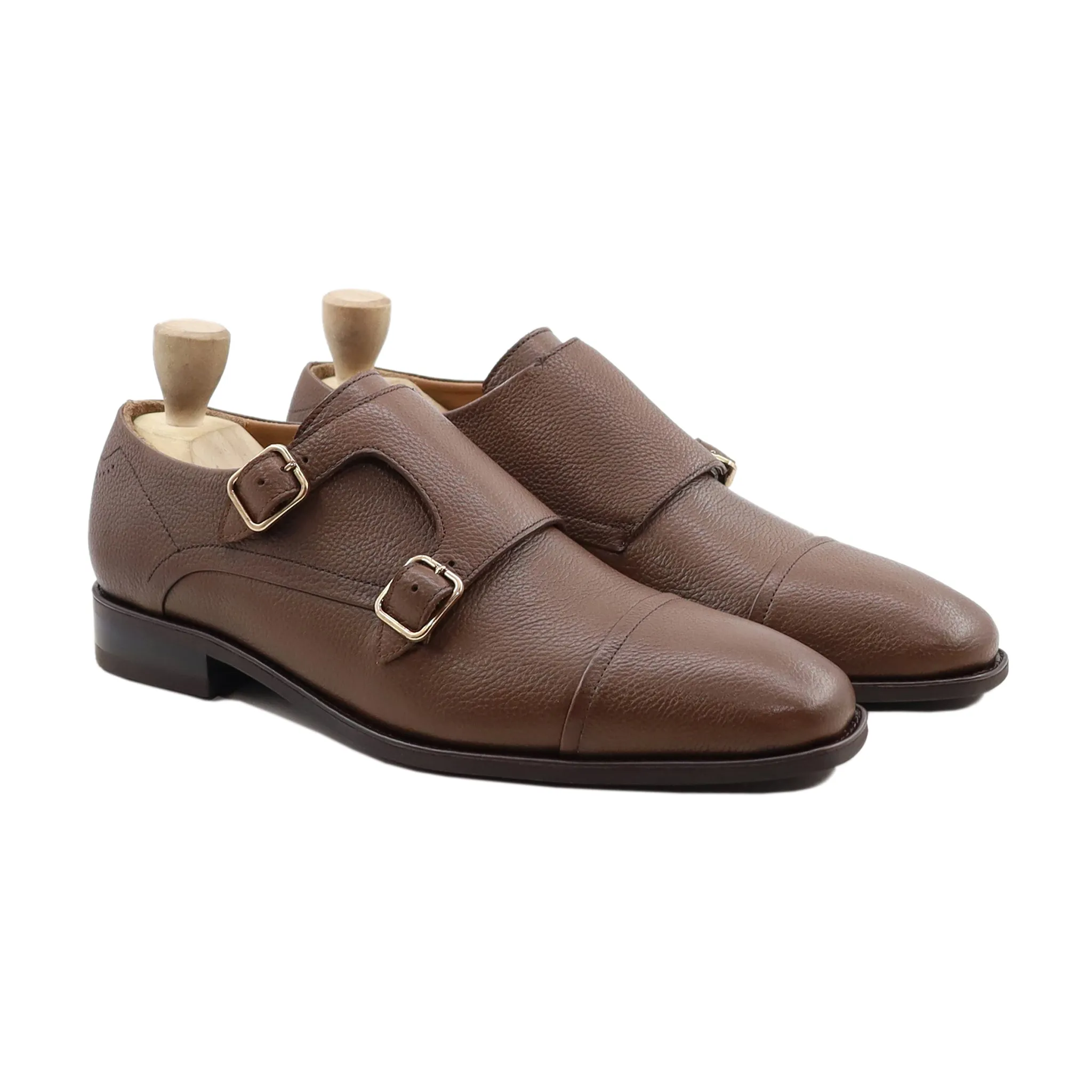 Arad - Men's Brown Pebble Grain Leather Double Monkstrap