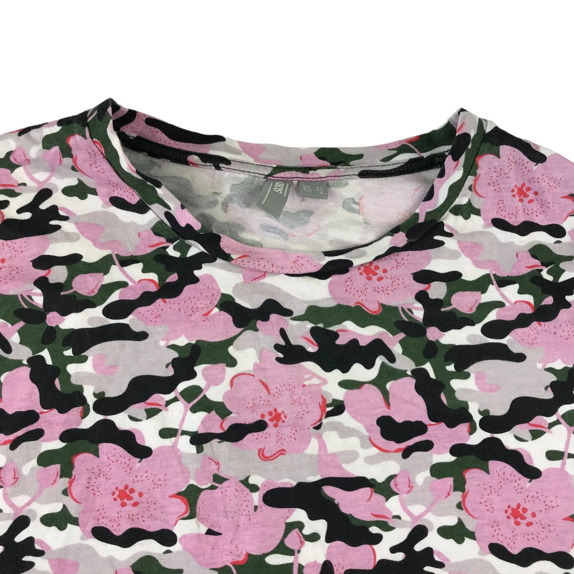 ASOS T-shirt size 12 women pink khaki floral camo pattern oversized Cotton