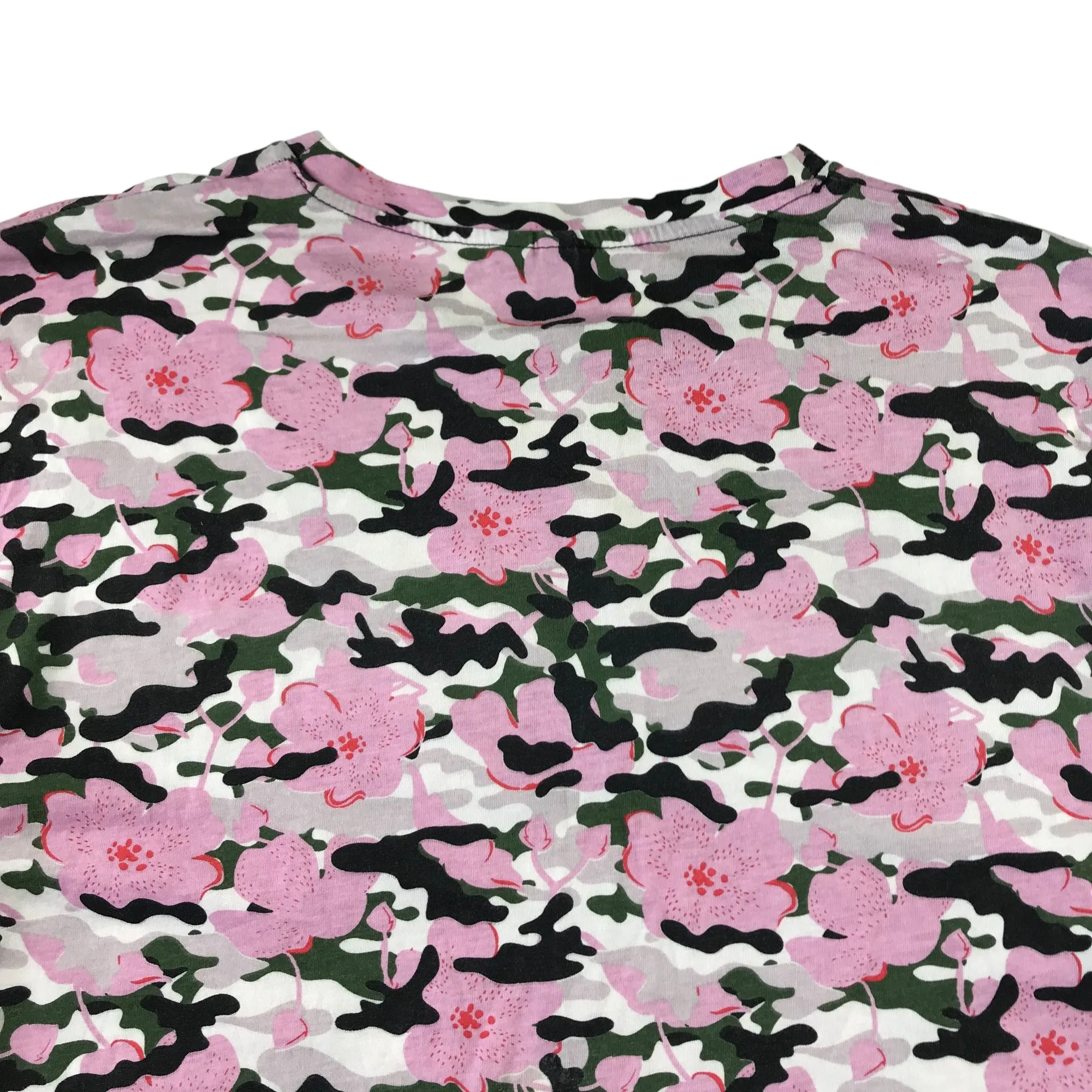 ASOS T-shirt size 12 women pink khaki floral camo pattern oversized Cotton