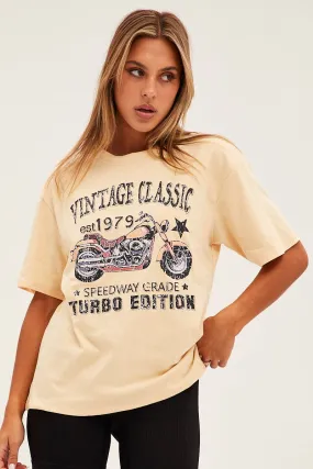 Beige Graphic Short Sleeve Oversized T Shirt