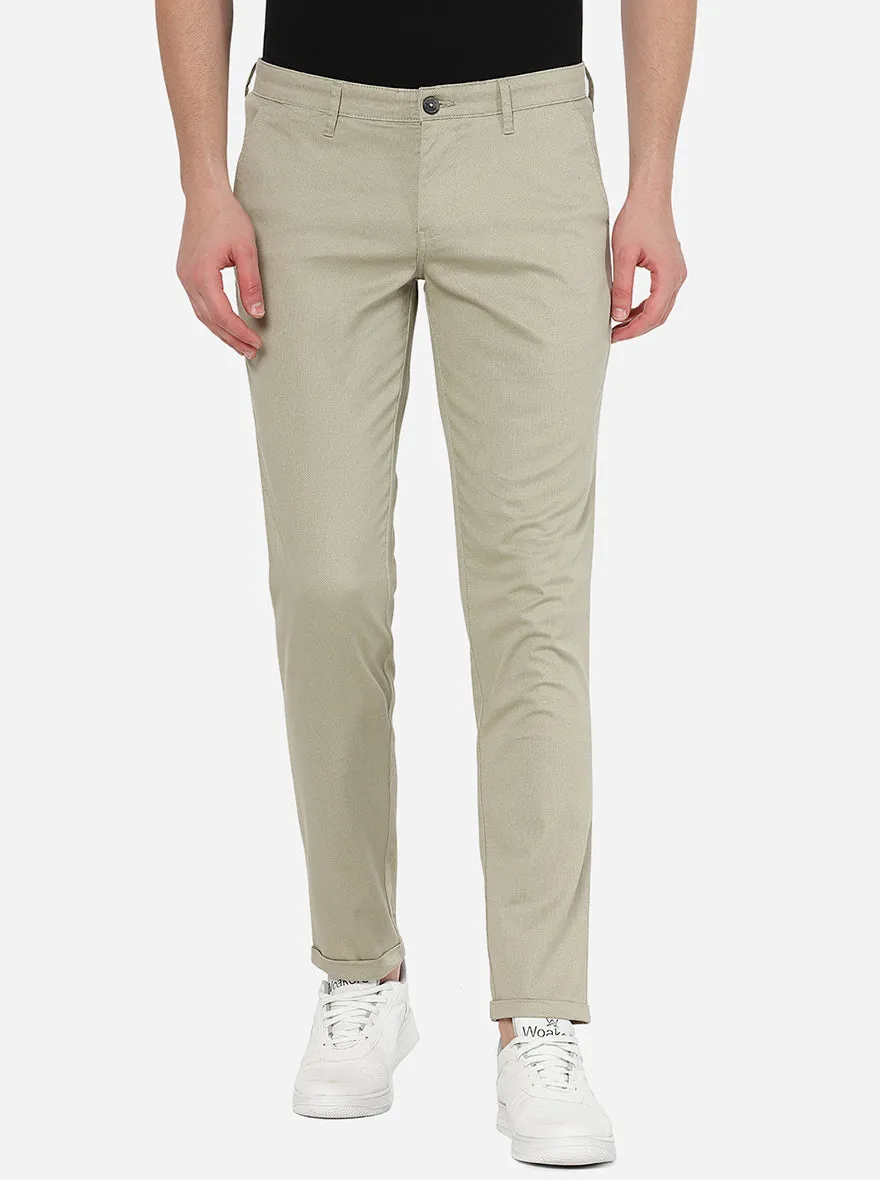 Beige Solid Neo Fit Casual Trouser | Greenfibre