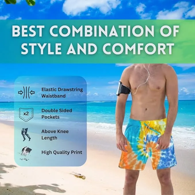 Ben Din Tie Dye Shorts Men |Quick Dry Tie Dye Swim Trunks for Men | Work Out Sweat-Absorbing |Beach Shorts for Bathing