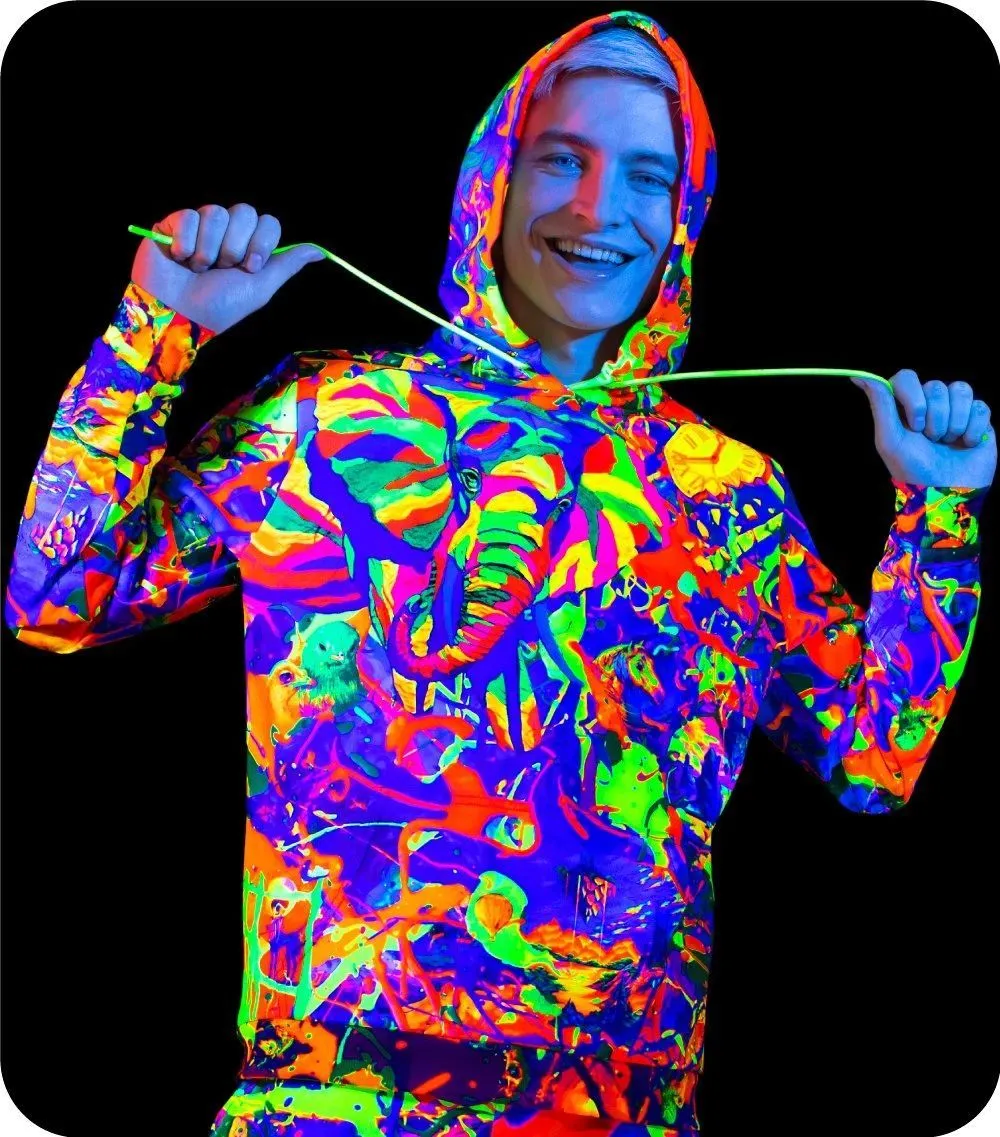 Blacklight Hoodie UV Fluorescent Neon Elegant Elephant