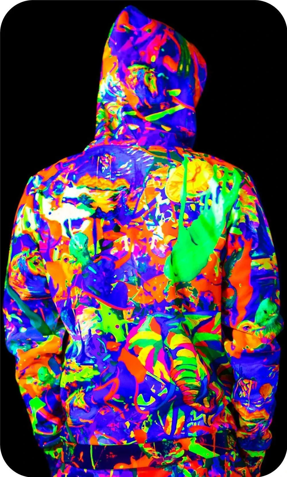 Blacklight Hoodie UV Fluorescent Neon Elegant Elephant