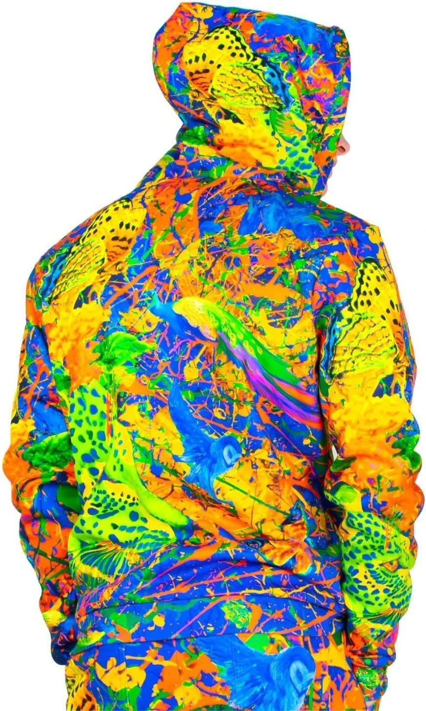 Blacklight Reactive Zip Hoodie Neon Splash Flamingo