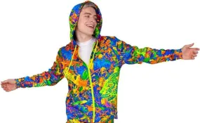 Blacklight Reactive Zip Hoodie Neon Splash Flamingo