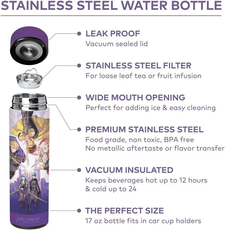 Controller Gear Fire Emblem Vacuum Insulated Stainless Steel Water Bottle, 17 ounce, 500 mL, Three Houses