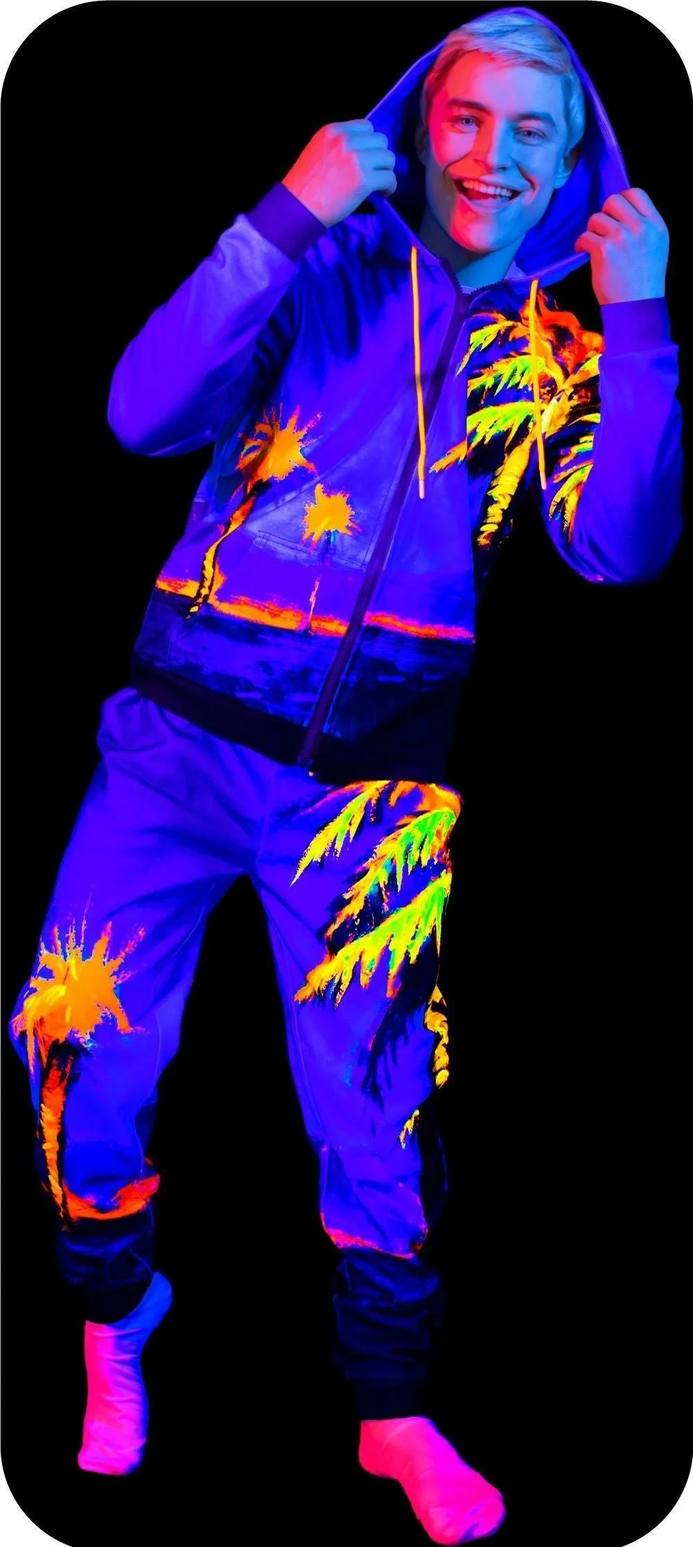 Design Zip Hoodie Ultraviolet Fluorescent Neon Hawaii Palms