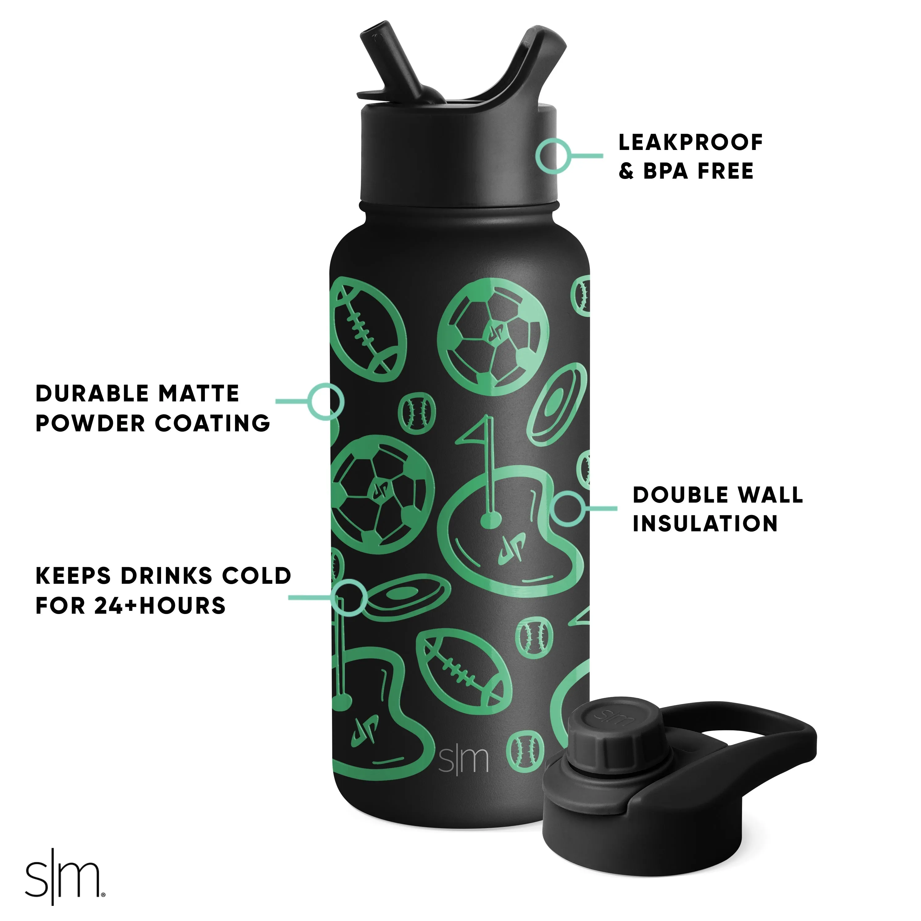 Dude Perfect Summit Water Bottle with Straw Lid and Chug Lid