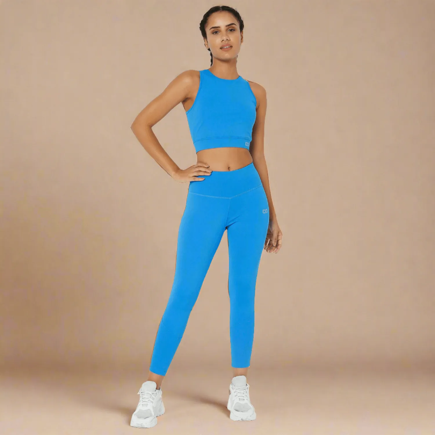 Electric Blue Cross back Crop Top & 7/8 Leggings