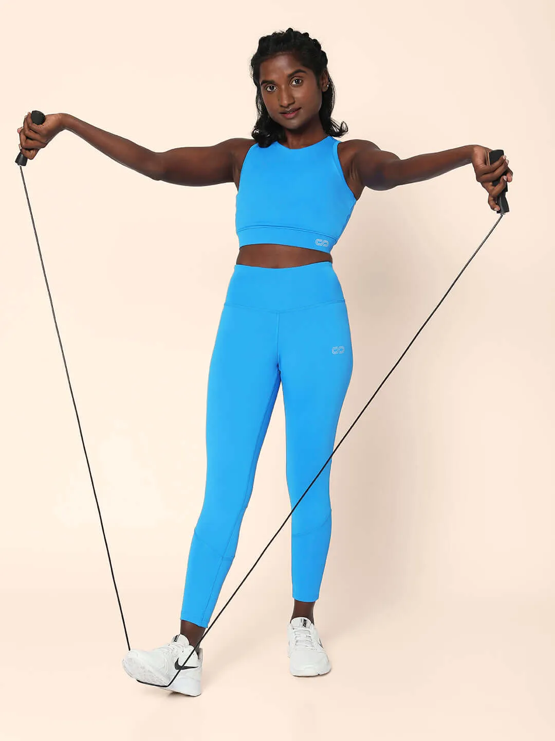 Electric Blue Cross back Crop Top & 7/8 Leggings