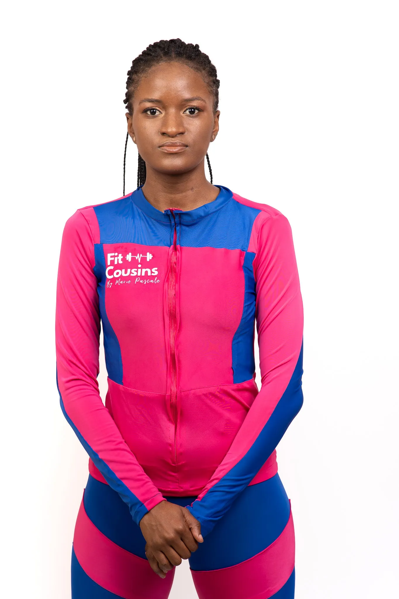 Flirty Trendy Pink and Blue Gym Outfit Set for ladies - Long Sleeves - TOP ONLY