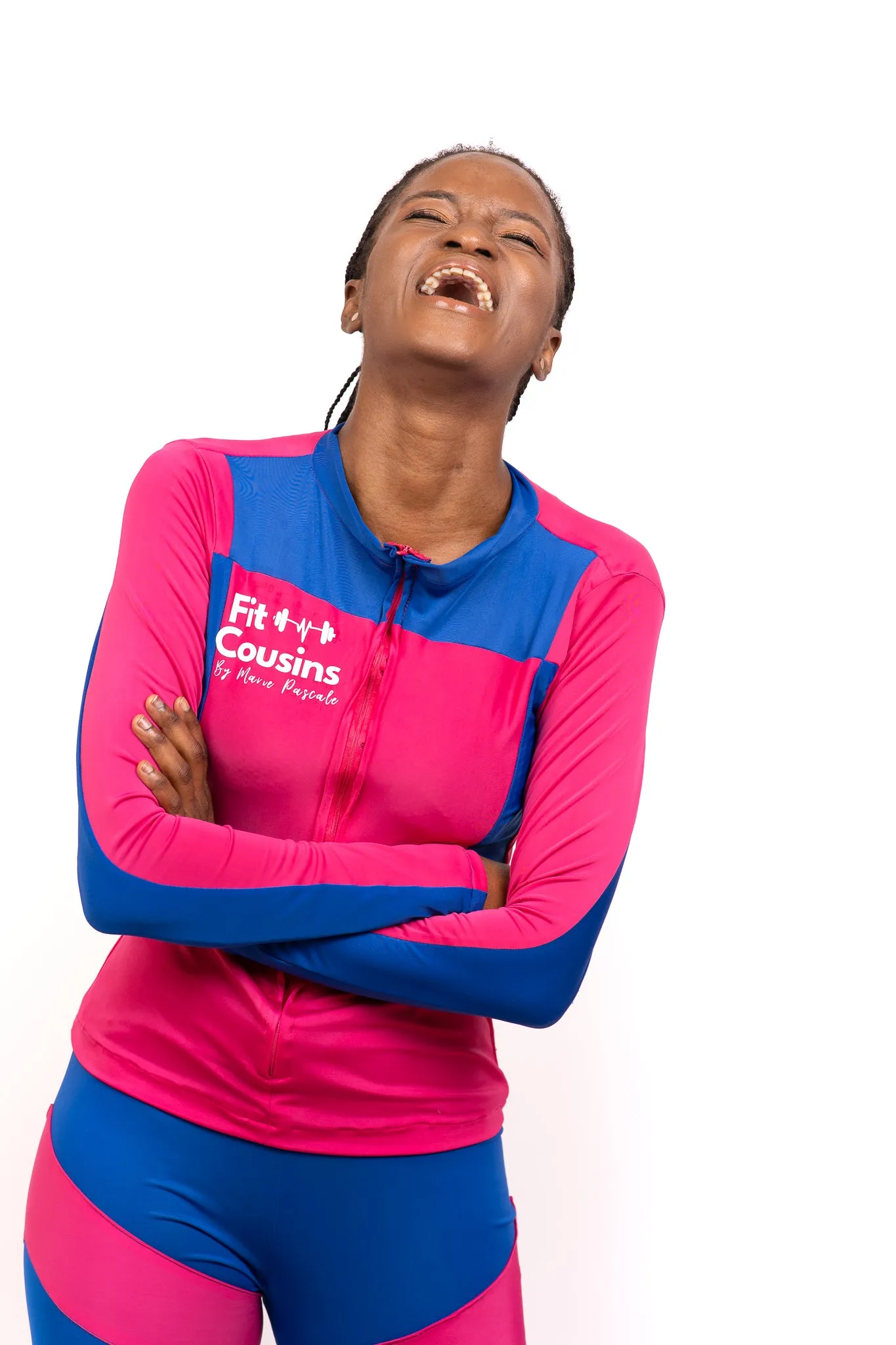 Flirty Trendy Pink and Blue Gym Outfit Set for ladies - Long Sleeves - TOP ONLY