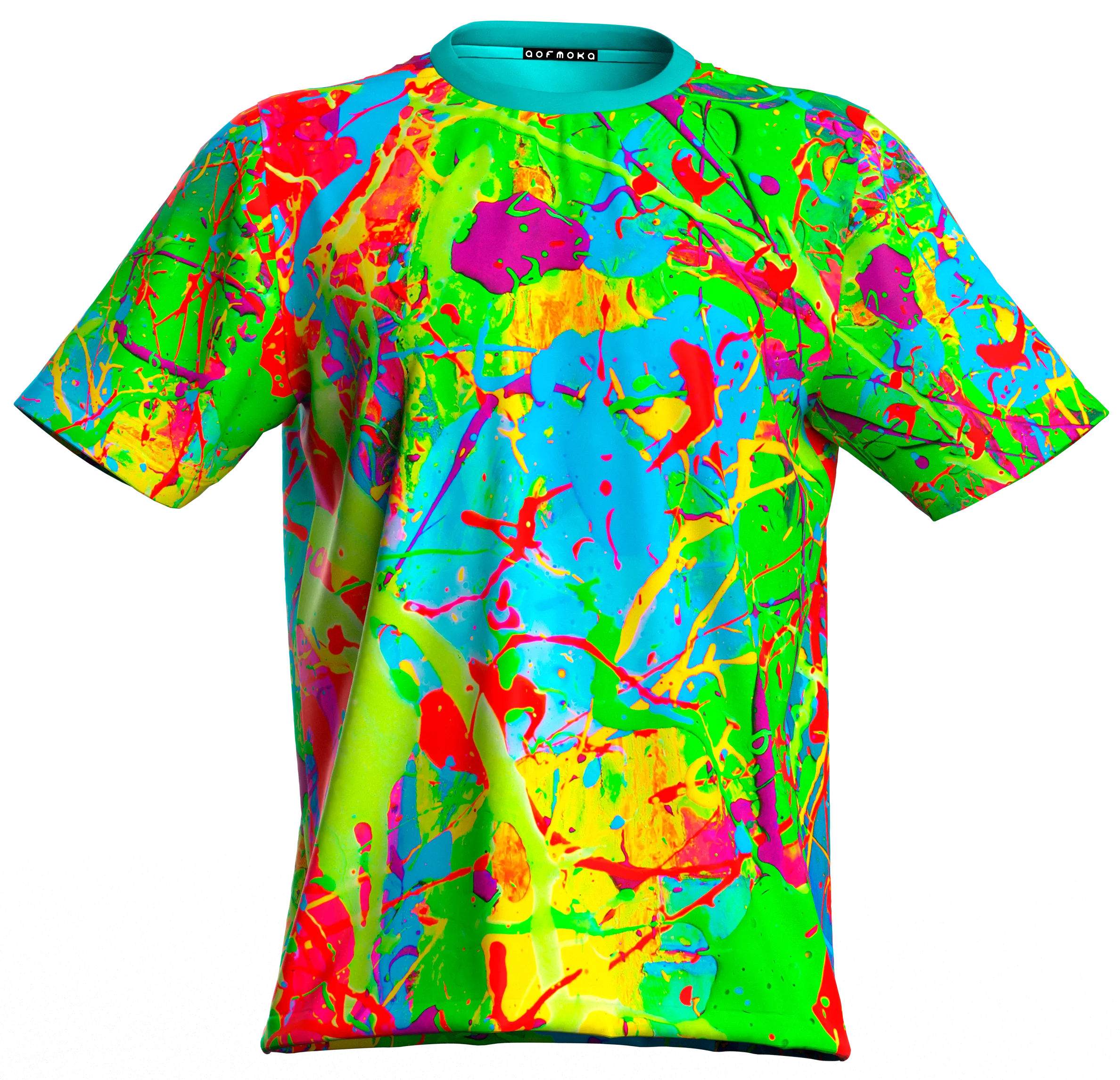 Fluorescent Print Tee Shirt Glow in UV Fluorescent Blue Lagoon