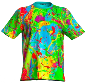 Fluorescent Print Tee Shirt Glow in UV Fluorescent Blue Lagoon