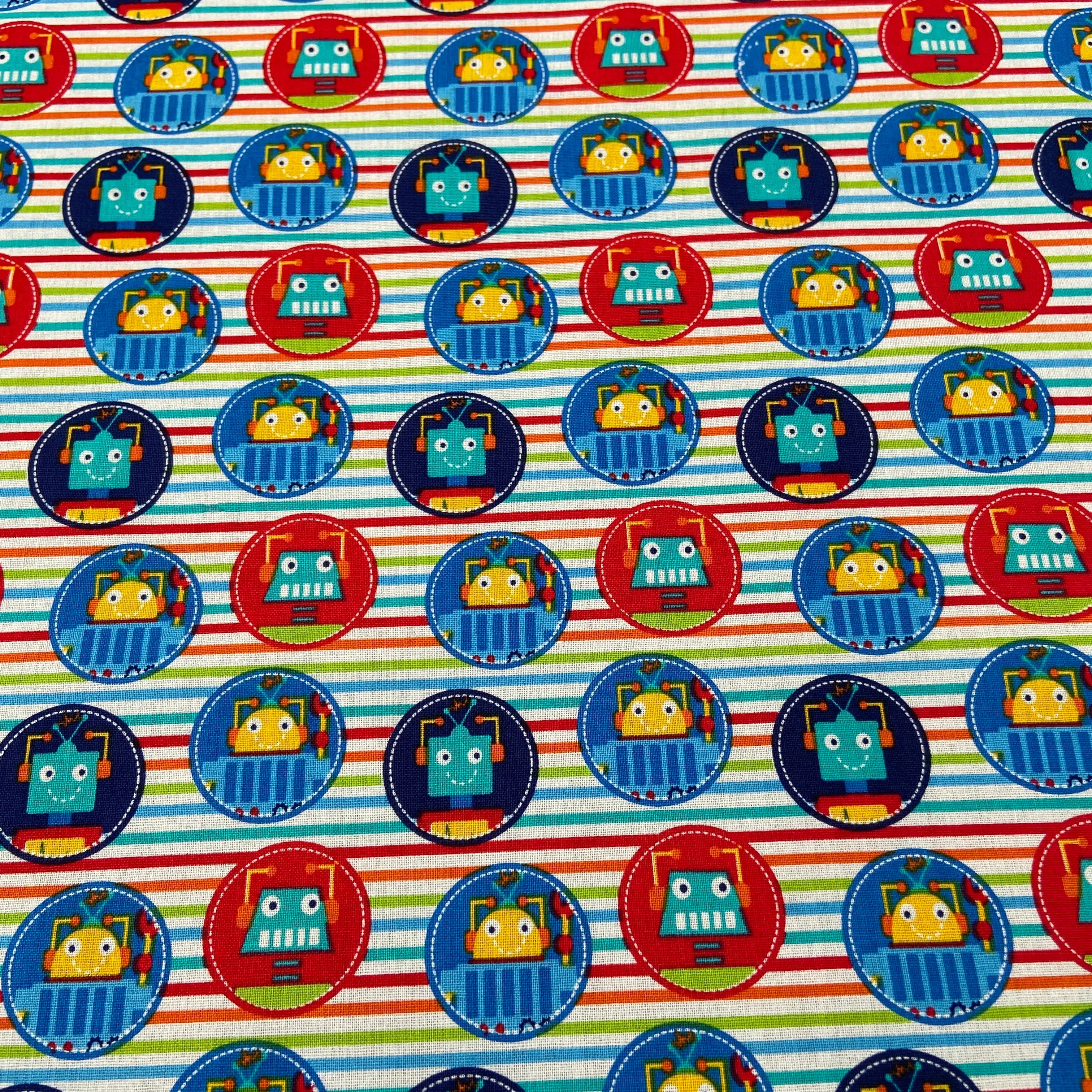 FS680 Stripe Robot Dreams Cotton Fabric Multicolour