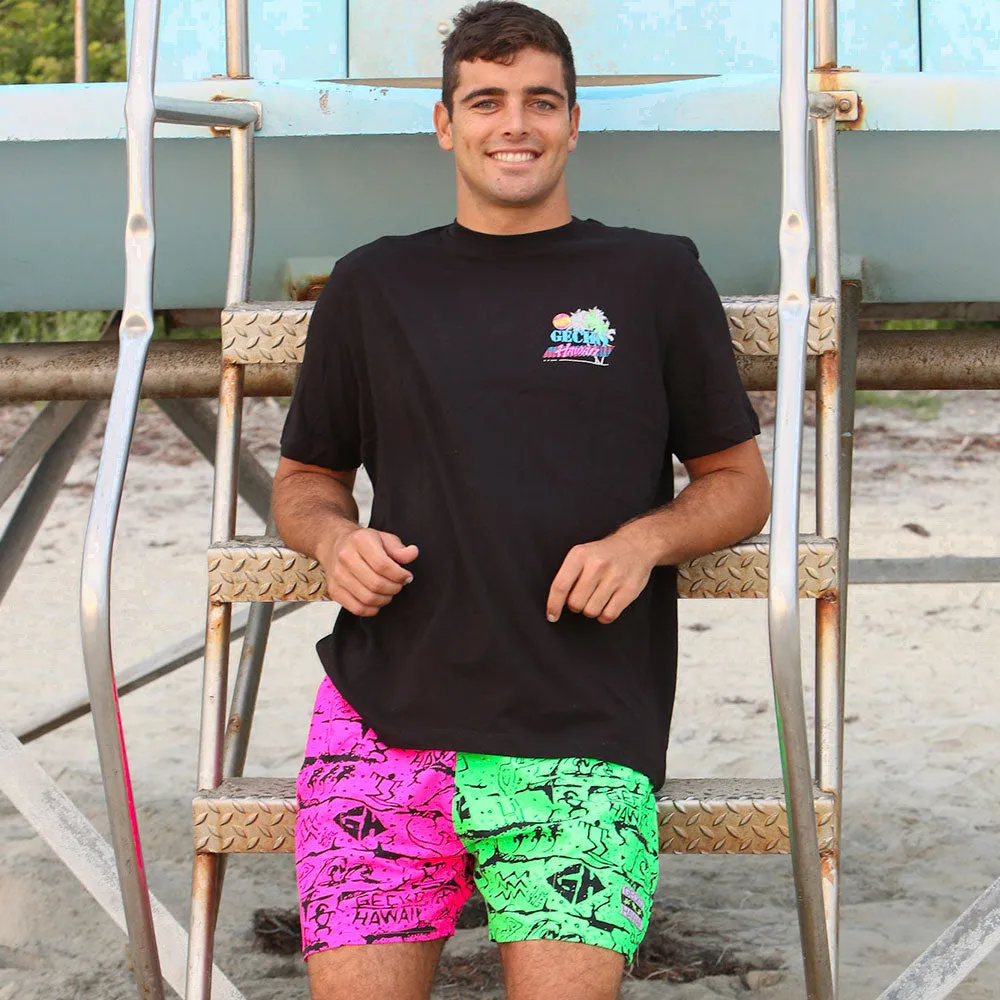 Gecko Wall - Neon Pink/Green Split Volley Shorts