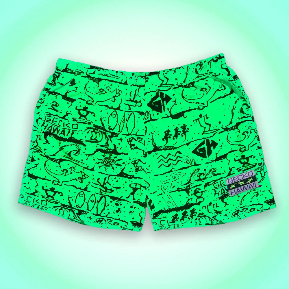 Iconic Gecko Wall Neon Green Volley Shorts