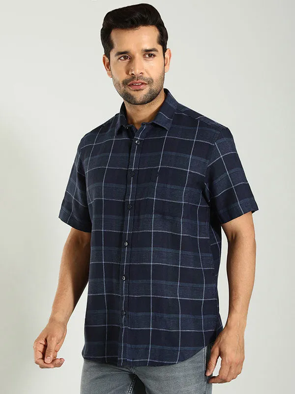 Men Checked Half Sleeve Linen Shirt