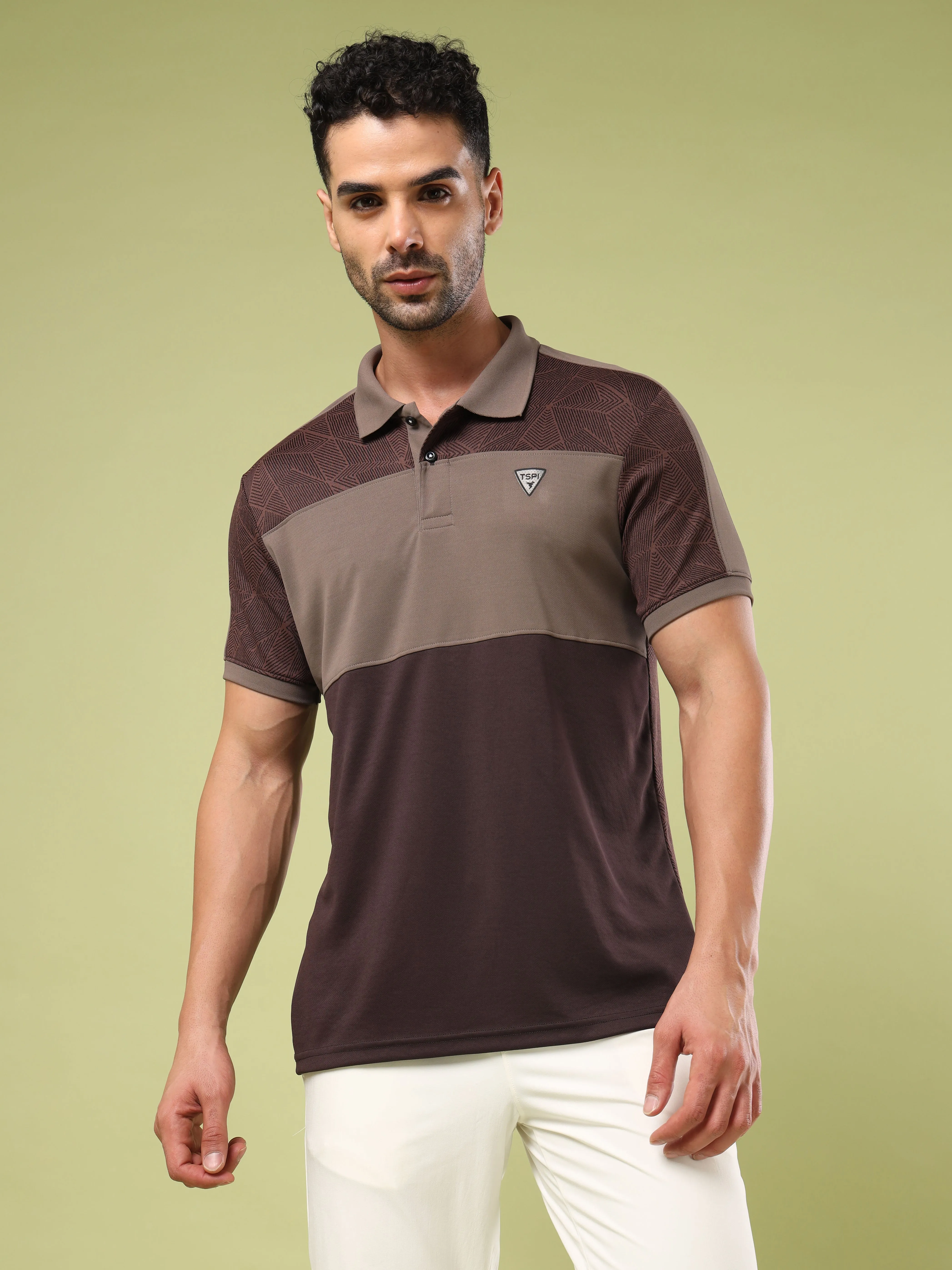 Men Colorblock Slim Fit Polo Sports T-shirt with DOUBLE COOL