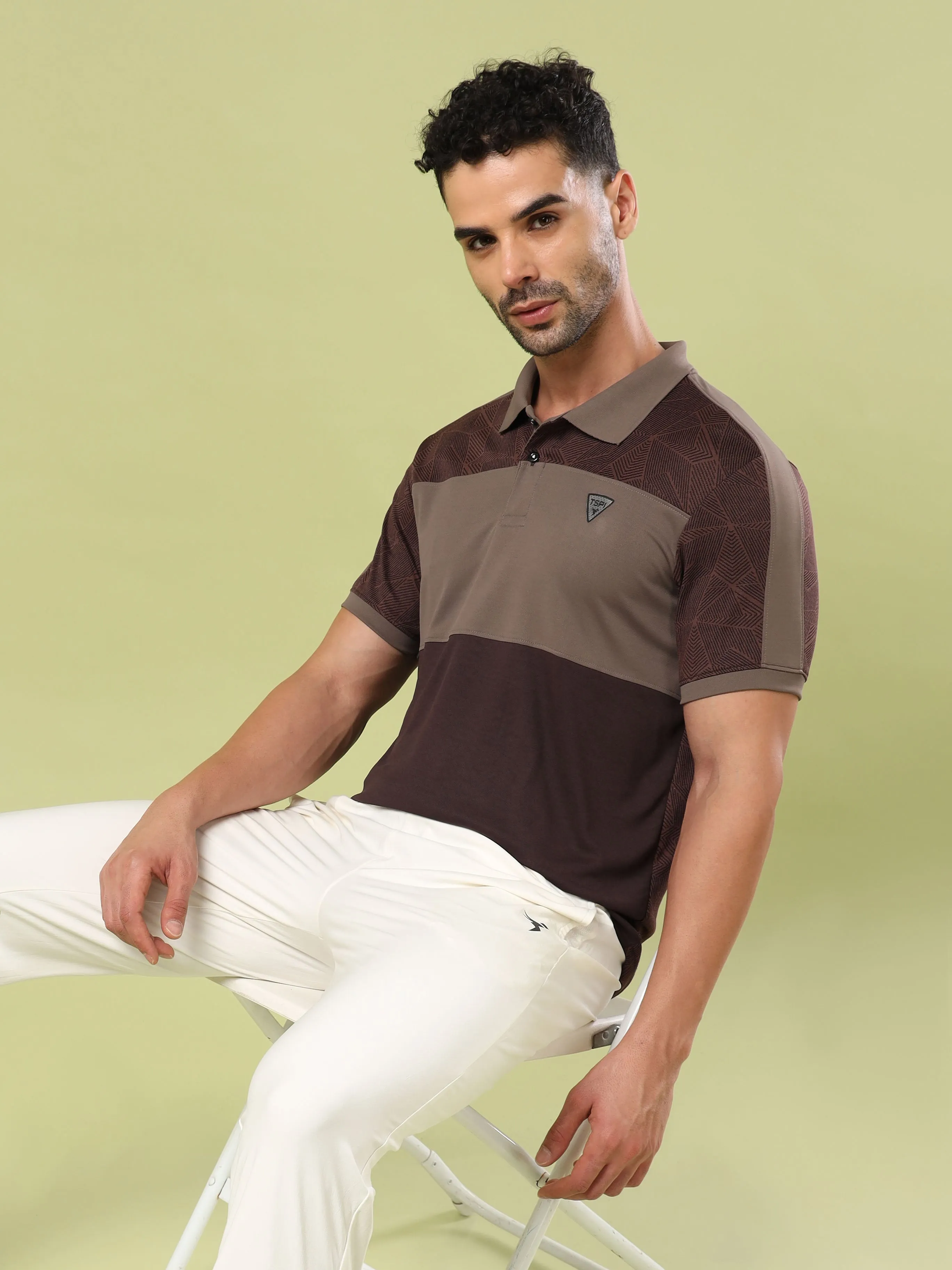 Men Colorblock Slim Fit Polo Sports T-shirt with DOUBLE COOL