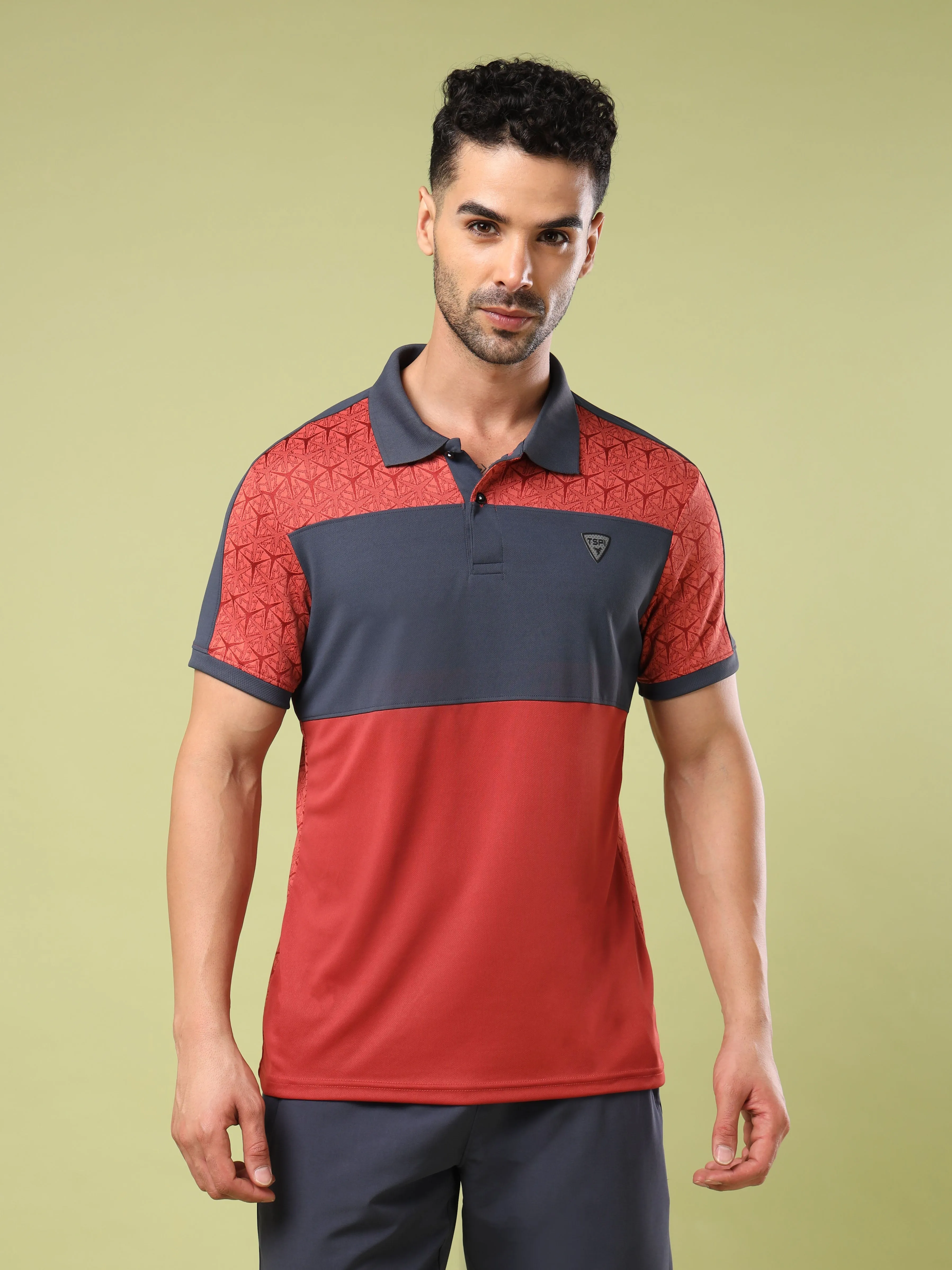 Men Colorblock Slim Fit Polo Sports T-shirt with DOUBLE COOL