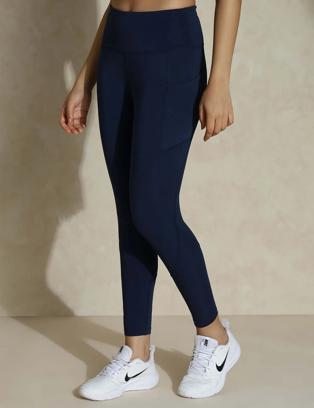 Navy Keyhole Back Crop Top with Clasp & Aura Leggings