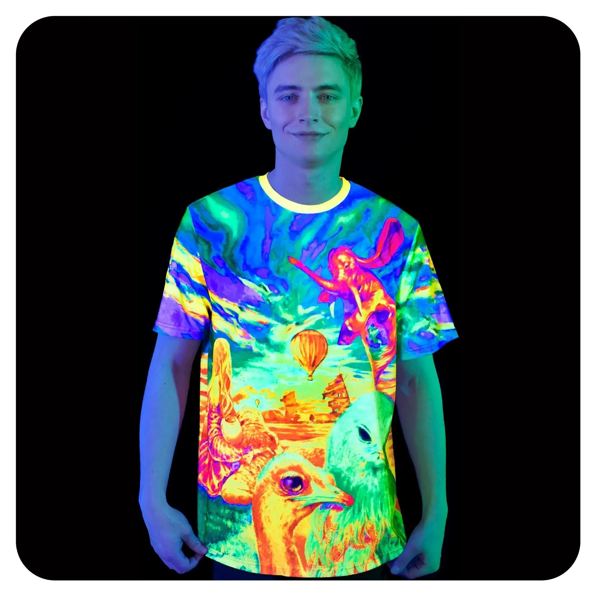 Neon Blacklight Reactive Tshirt Glow in UV Fluorescent Birds