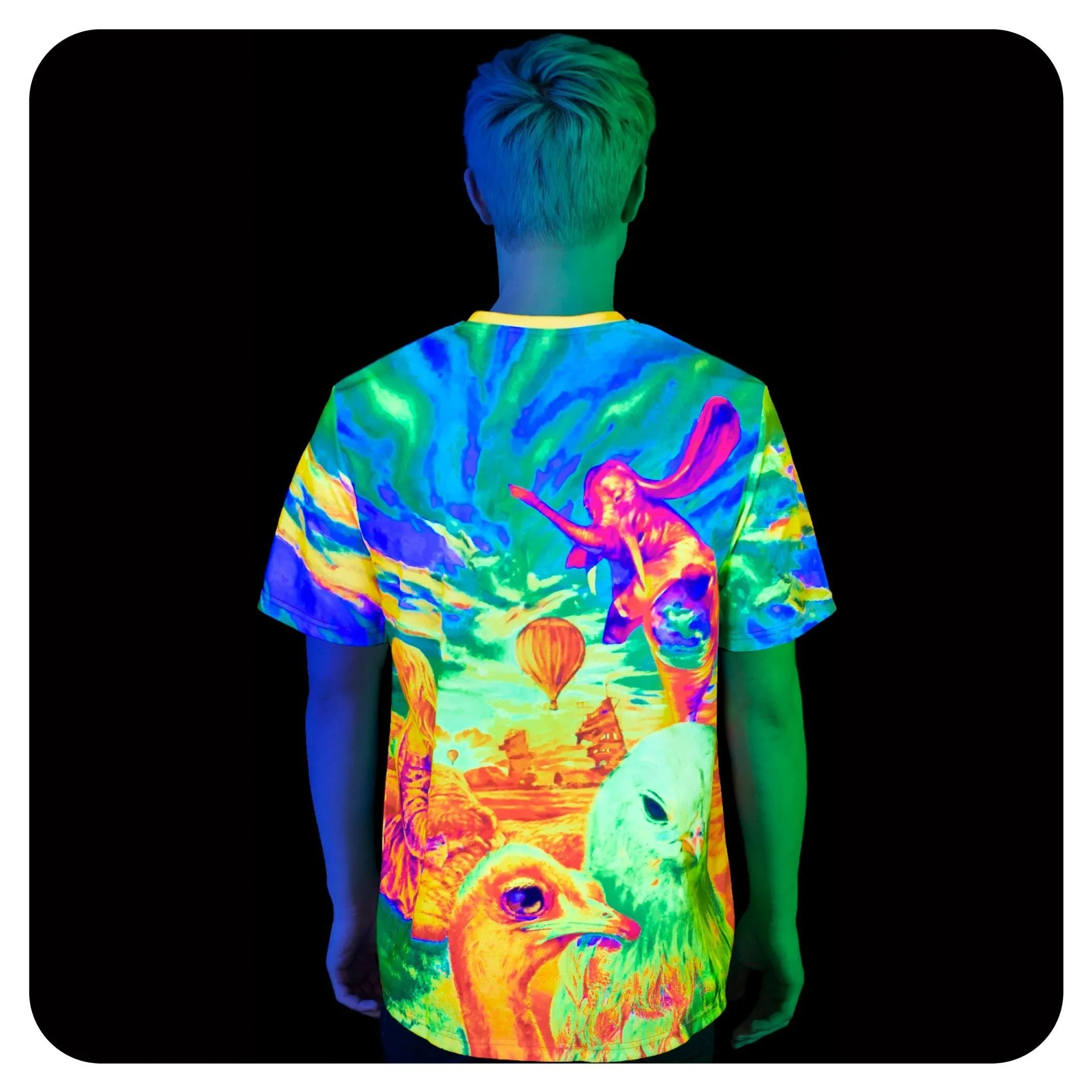 Neon Blacklight Reactive Tshirt Glow in UV Fluorescent Birds