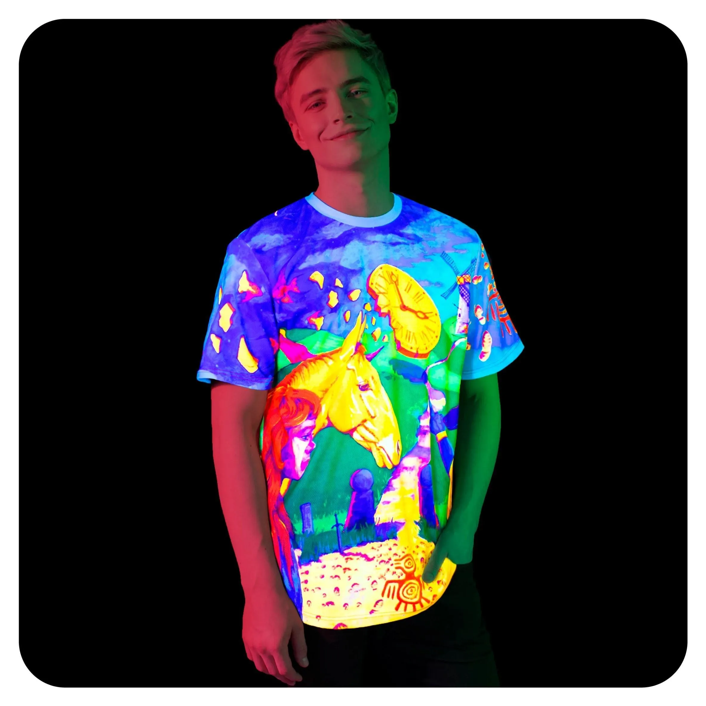 Neon Design T-Shirt Glow in UV Fluorescent Time Roulette