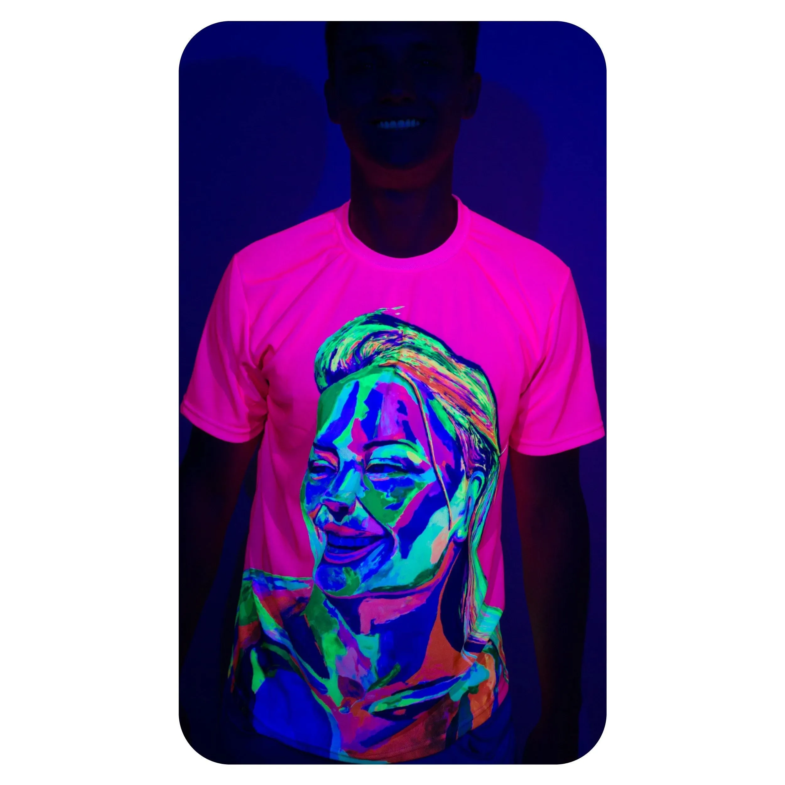 Neon Pink T-Shirt Blacklight Reactive Party Rave Pink Girl