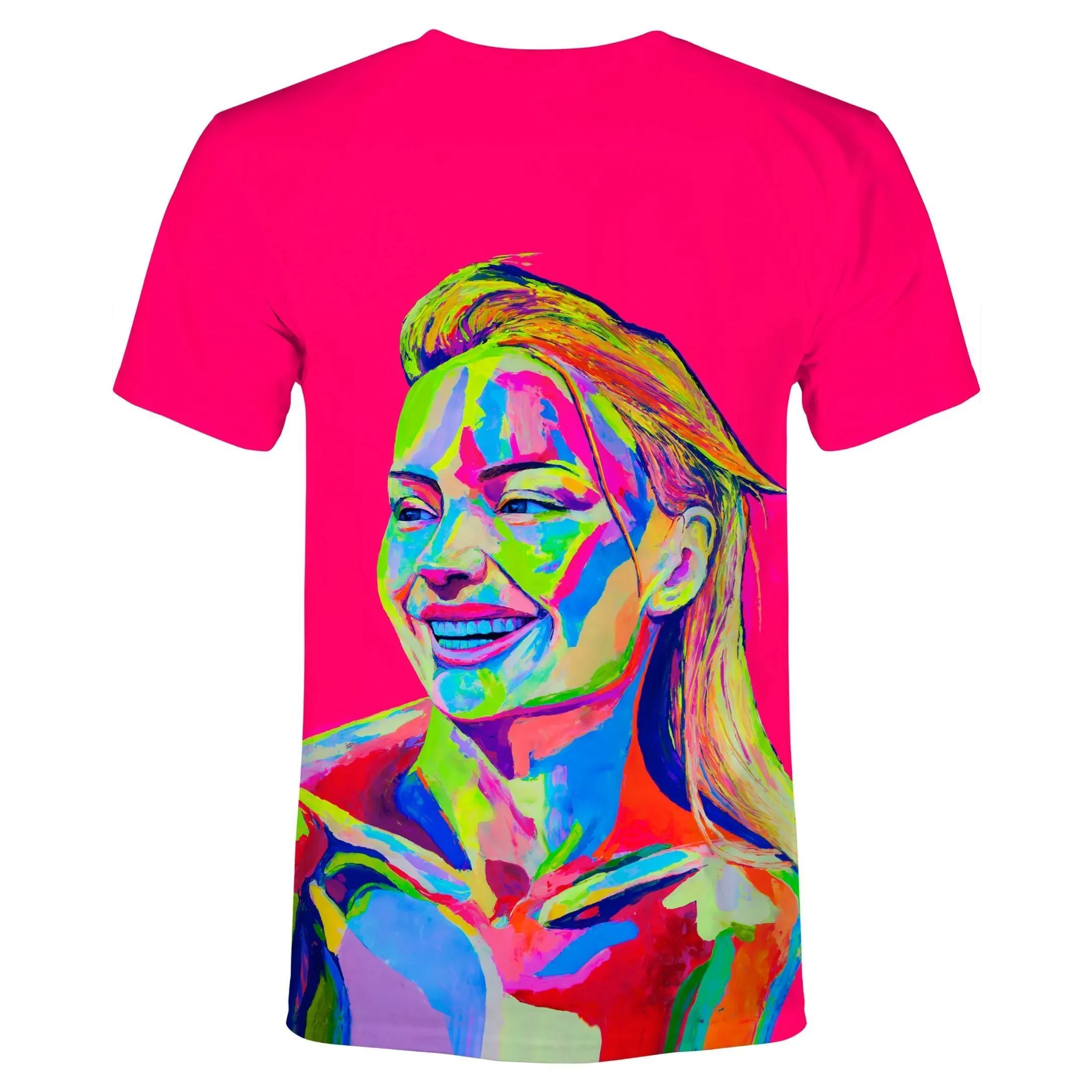 Neon Pink T-Shirt Blacklight Reactive Party Rave Pink Girl