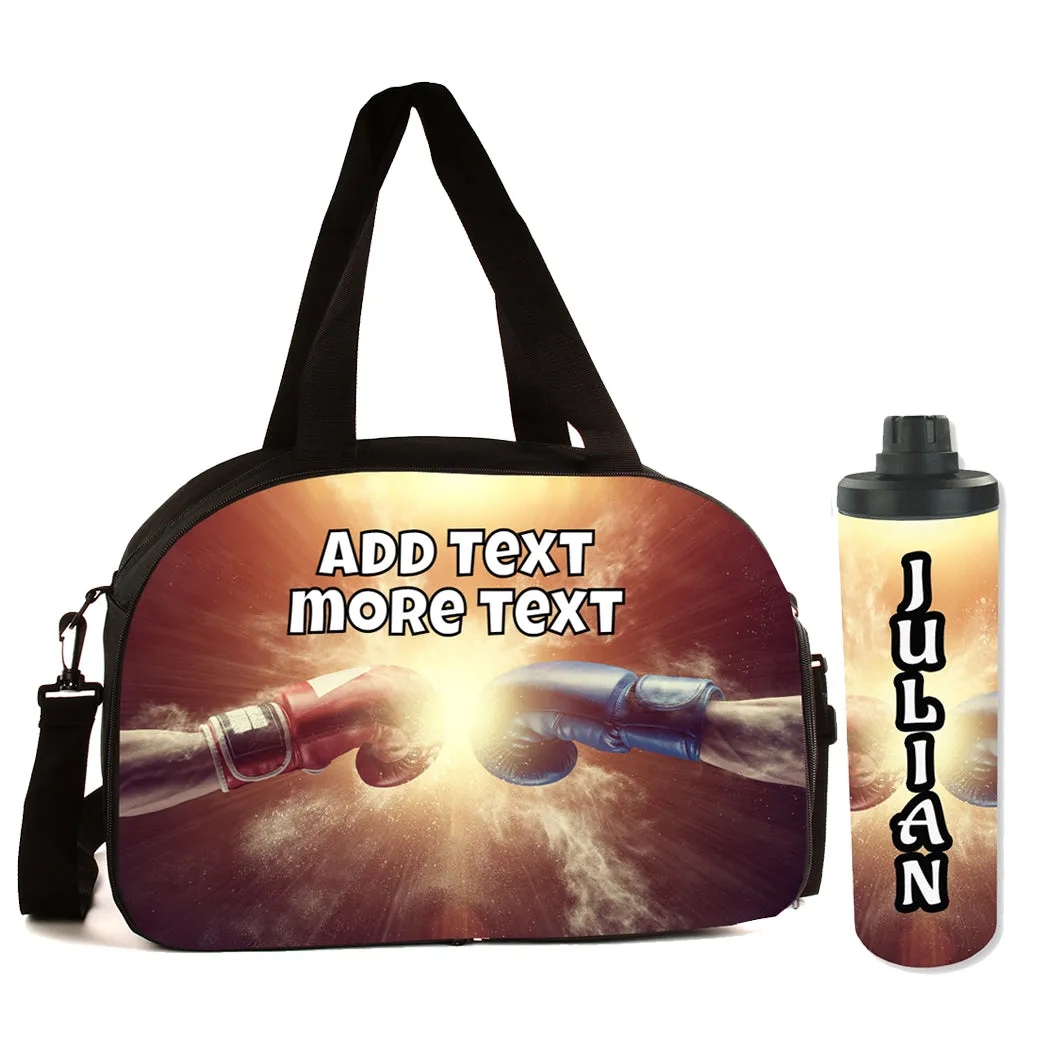 Personalized Full Color Sport Duffel Bag W/ Optional Water Bottle - Boxing Gloves