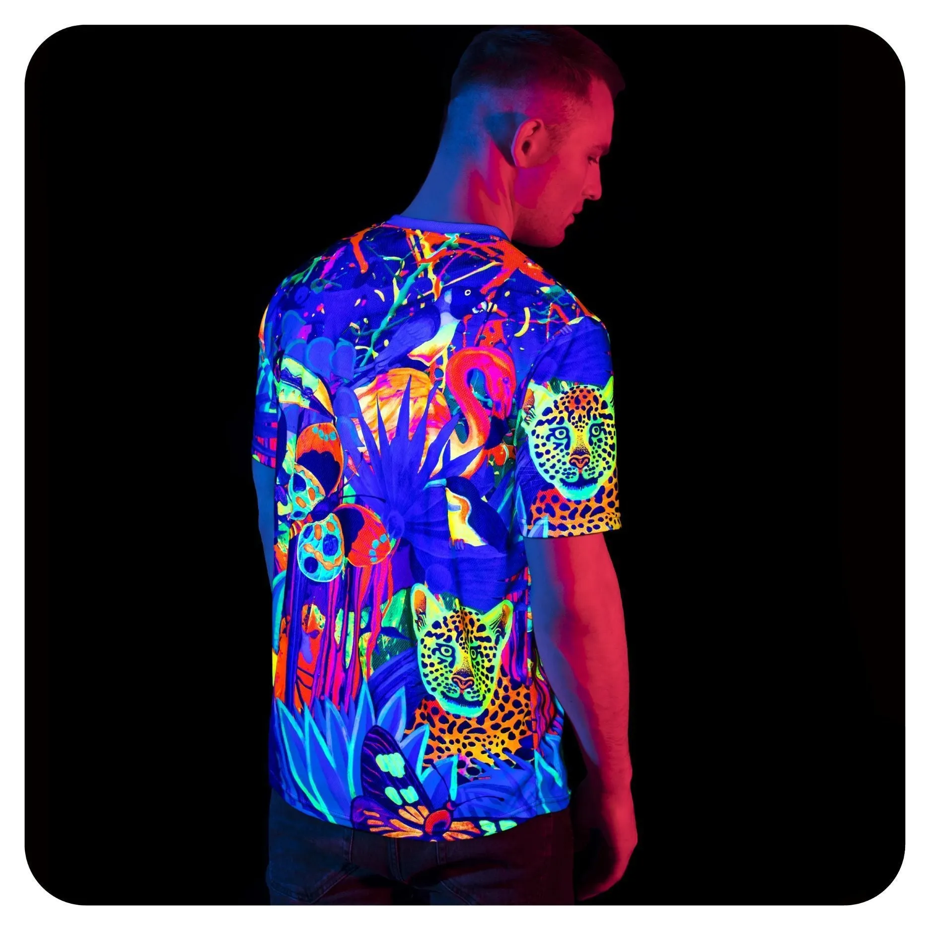 Print Tshirt Design Glow in UV Fluorescent Lion Jungle