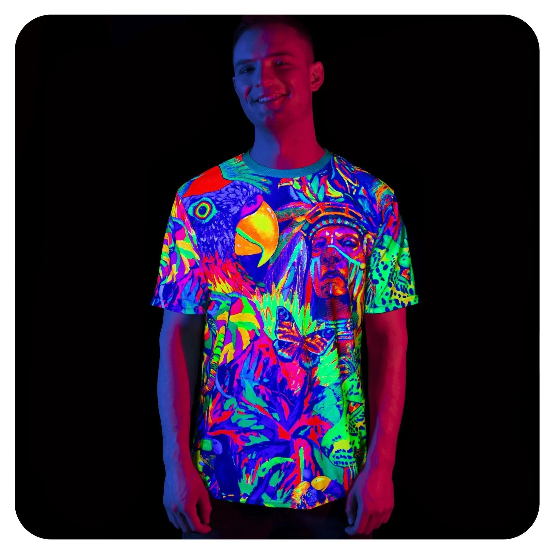 Print Tshirt Neon Glow in UV Fluorescent Leopard Africa