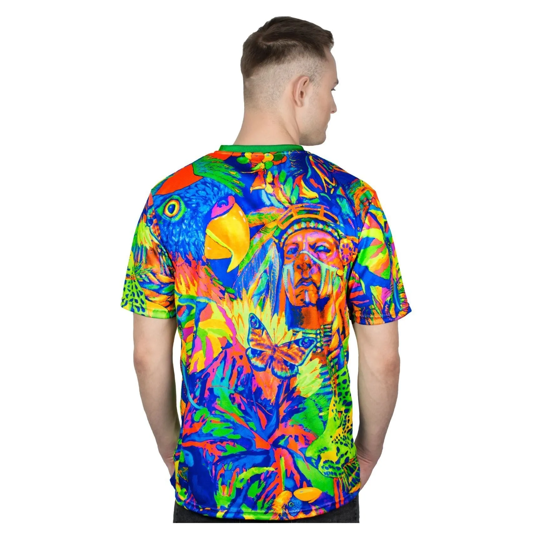 Print Tshirt Neon Glow in UV Fluorescent Leopard Africa