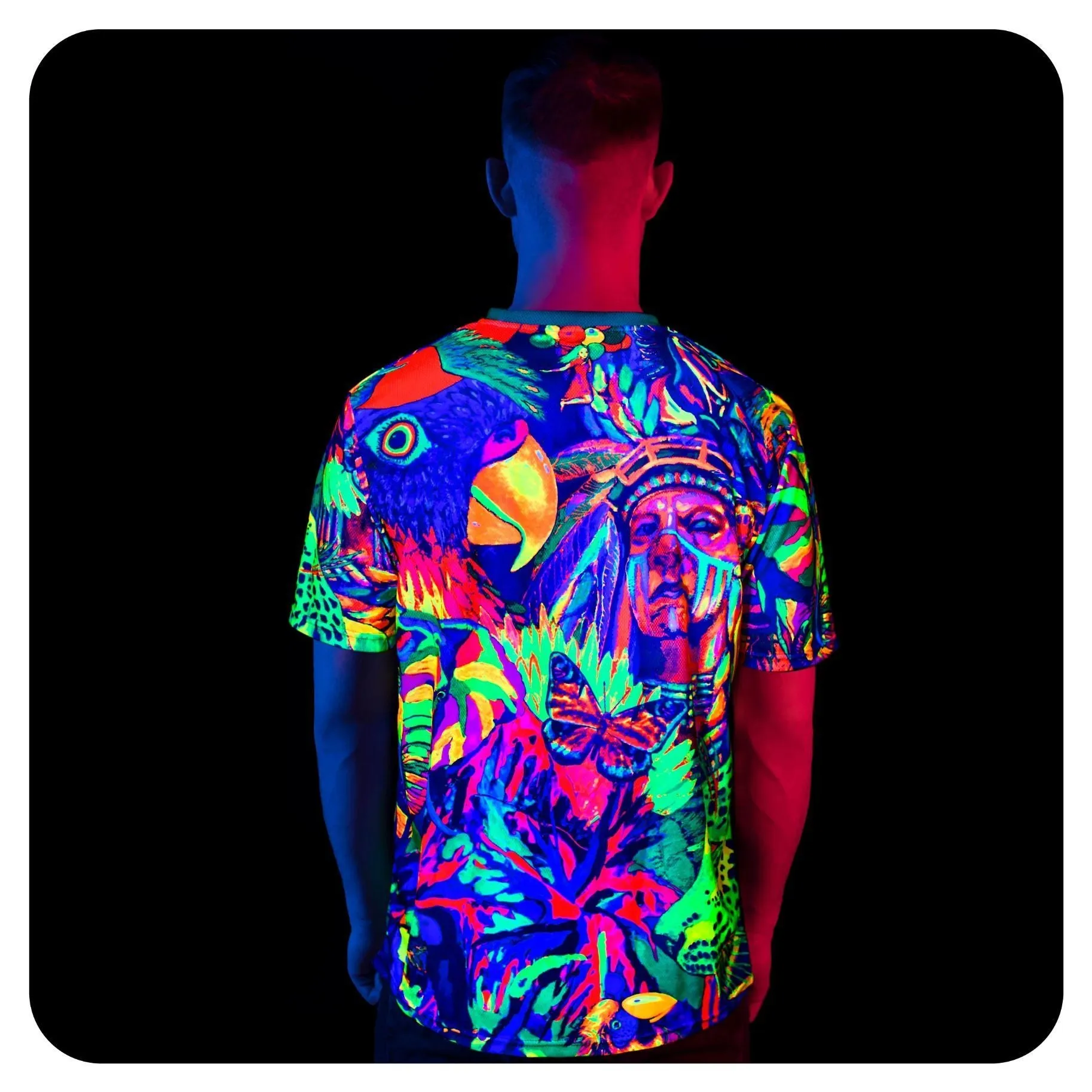 Print Tshirt Neon Glow in UV Fluorescent Leopard Africa