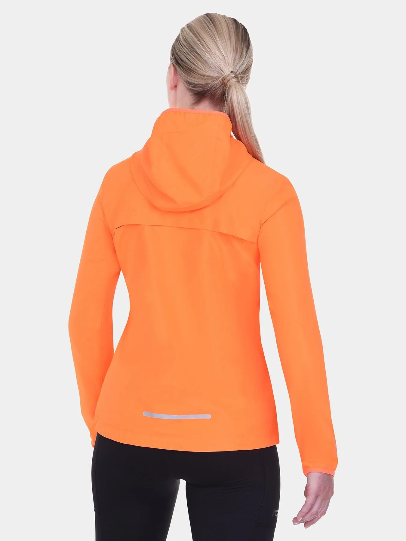 Softshell Packable Running Water Repellant Hooded Jacket For Women With Thumbholes, Reflective Strips & Zip Pockets