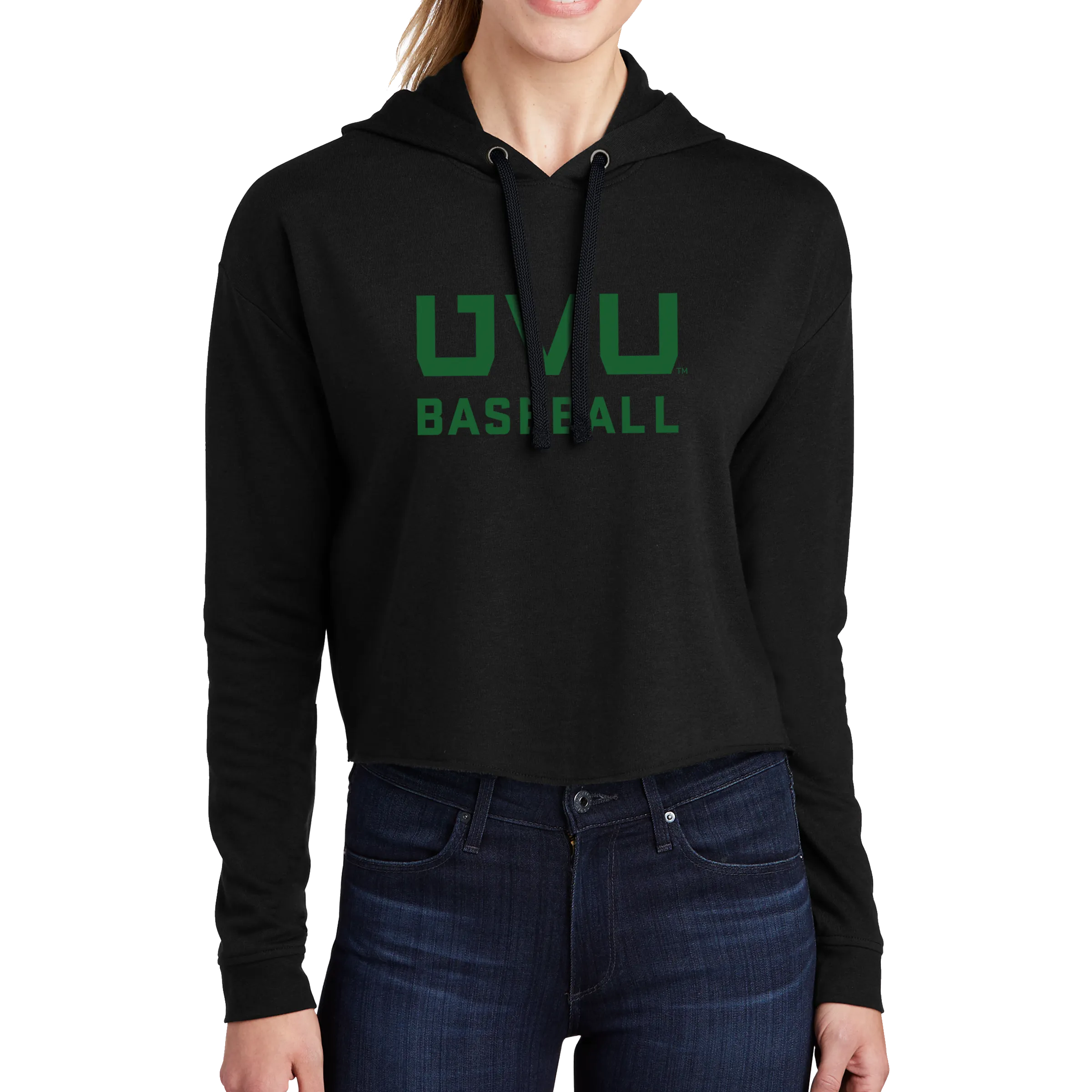 Sport-Tek Ladies PosiCharge Tri-Blend Wicking Fleece Crop Hooded Pullover - UVU Baseball