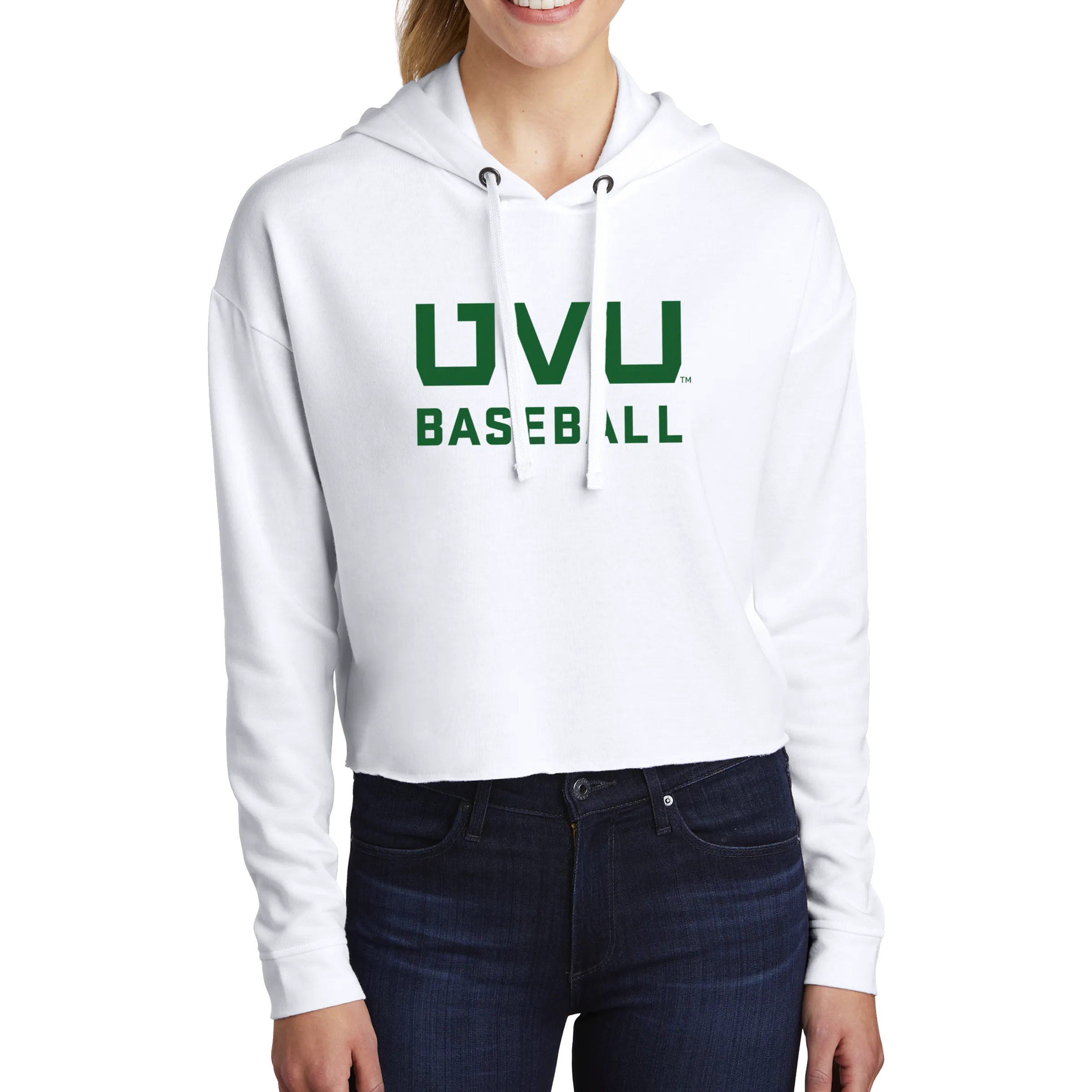 Sport-Tek Ladies PosiCharge Tri-Blend Wicking Fleece Crop Hooded Pullover - UVU Baseball