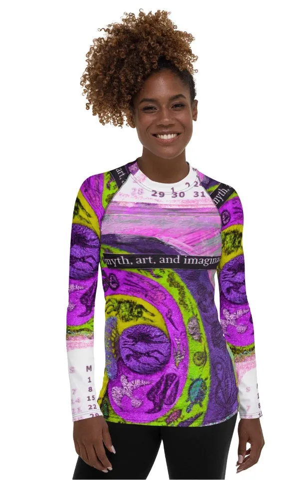 Sunheart Collage Zodiac Artsy Calendar Sport  Women's Rash Guard Swim Top Make a Splash XS-3X