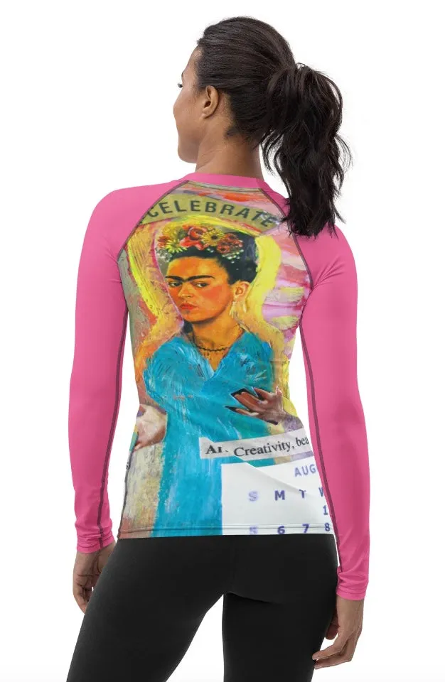 Sunheart Frida Collage Artsy Calendar Sport  Women's Rash Guard Swim Top Make a Splash XS-3X