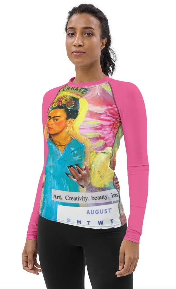 Sunheart Frida Collage Artsy Calendar Sport  Women's Rash Guard Swim Top Make a Splash XS-3X