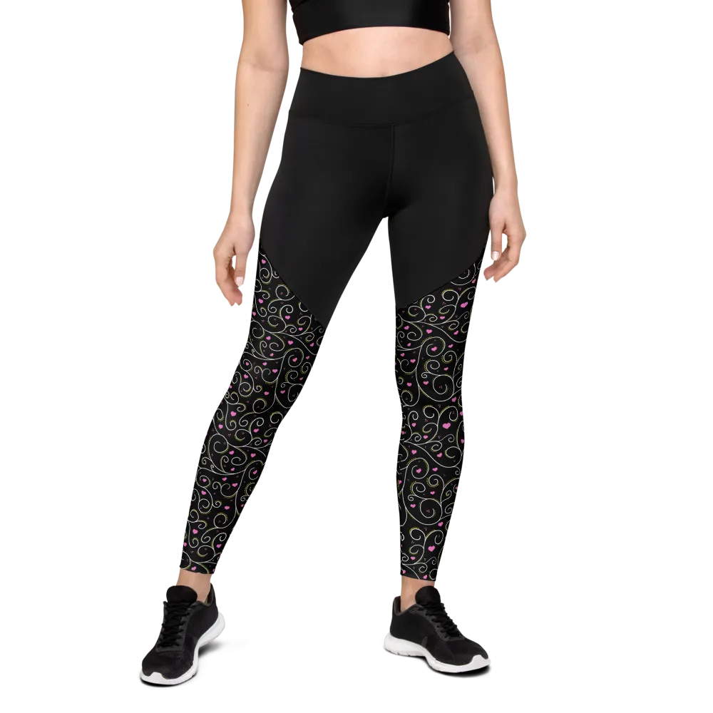 Swirls and Hearts Sports Leggings (Women's XXS-3XL)